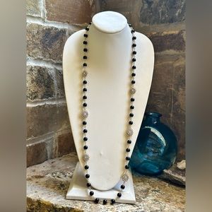 Charter Club Gold Flower Gemstone Black Bead Necklace